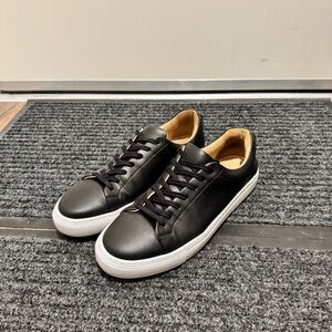 Huckberry LUCA Men's Court Sneaker in Black Leather, Size 10